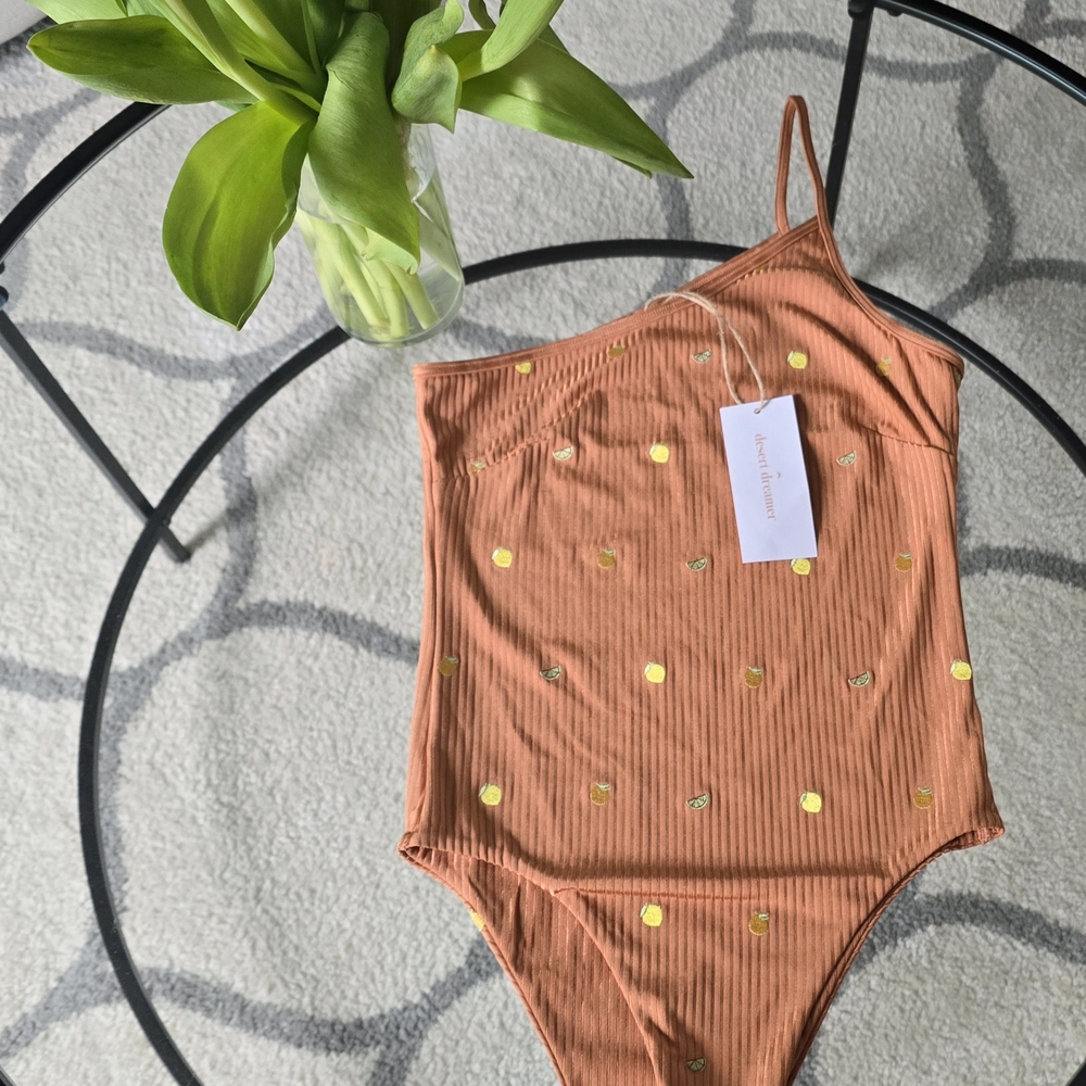 Urvan Outfitters Desert Dreamer  One-Shoulder Swimsuit with Fruit Accents M NWT